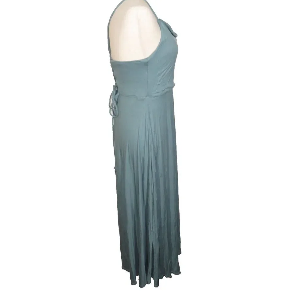 Halara Soft Stretchy Draped Neck Open Back Lace Up Padded Maxi Dress Size Medium - Picture 8 of 15